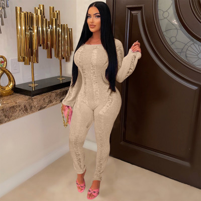 EVE Sexy Hollow Out Backless Long Sleeve Jumpsuit MDF-5559