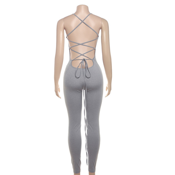 EVE Tight Backless Tie Up Sport Jumpsuit XEF-50749