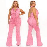 EVE Sexy Backless Hang Neck Solid Color Jumpsuit LX-3576
