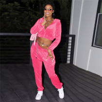 EVE Solid Color Hooded Tops Two Piece Pants Set XEF-50643