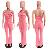 EVE Sexy Backless Hang Neck Solid Color Jumpsuit LX-3576