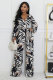 EVE Long Sleeve V Neck Tie Up Print Jumpsuit XHXF-8703