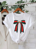 EVE Plus Size Bow Print Short Sleeve T Shirt YIM-YMT001