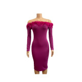 EVE Bustless One-shoulder Feather Long Dress GADE-2934