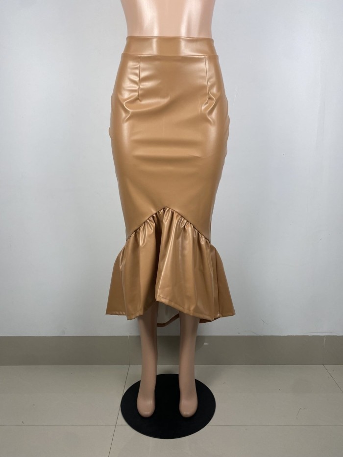 EVE Fashion Ruffled Half-body Leather Skirt LSL-LS6481