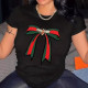 EVE Plus Size Bow Print Short Sleeve T Shirt YIM-YMT001