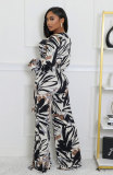 EVE Long Sleeve V Neck Tie Up Print Jumpsuit XHXF-8703