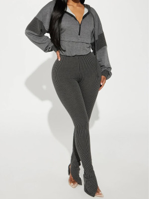 EVE Long Sleeve Hooded Patchwork Top Stripe Pants Suit MIL-T049