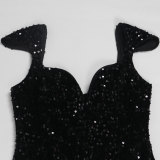 EVE Velour Sequin Halter Split Maxi Dress NY-K3252