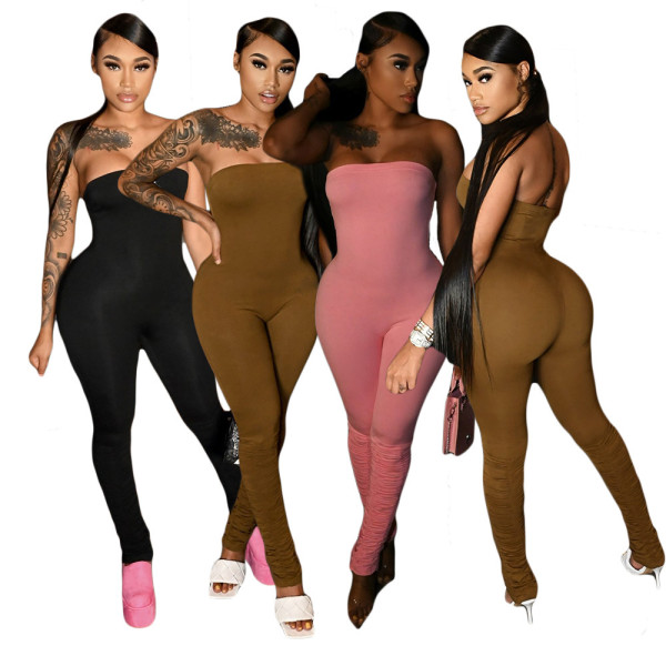 EVE Solid Color Wrap Chest Pleated Jumpsuit GCNF-CN0137