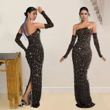 EVE Hot Drill One Shoulder Slim Maxi Dress BY-7021