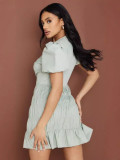EVE Ruched Lantern Sleeve Deep V Mini Dress GADE-5003