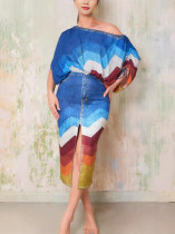 EVE Drawstring One-Shoulder Top Split Skirt Two-Piece Set OLYF-6154