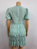 EVE Ruched Lantern Sleeve Deep V Mini Dress GADE-5003