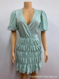 EVE Ruched Lantern Sleeve Deep V Mini Dress GADE-5003
