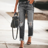 EVE Fashion Holes Vintage Fashion Calf Jeans XCFF-3096