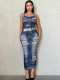 EVE Sexy Print Backless Hang Neck Long Dress GADE-5946
