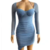 EVE Mesh Long Sleeve Slim Irregular Dress GADE-5564