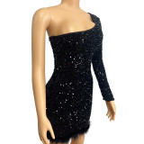 EVE Single Shoulder Long Sleeve Sequin Mini Dress GADE-2921