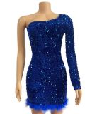 EVE Single Shoulder Long Sleeve Sequin Mini Dress GADE-2921