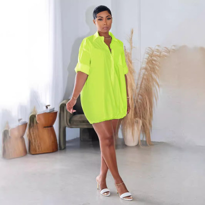 EVE Long Sleeve Solid Color Loose Shirt Dress SFY-TW533