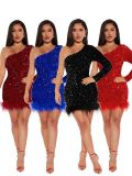 EVE Single Shoulder Long Sleeve Sequin Mini Dress GADE-2921