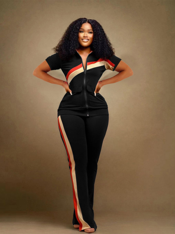 EVE Contrast Color Patchwork Zipper 2 Piece Set MIL-T77557