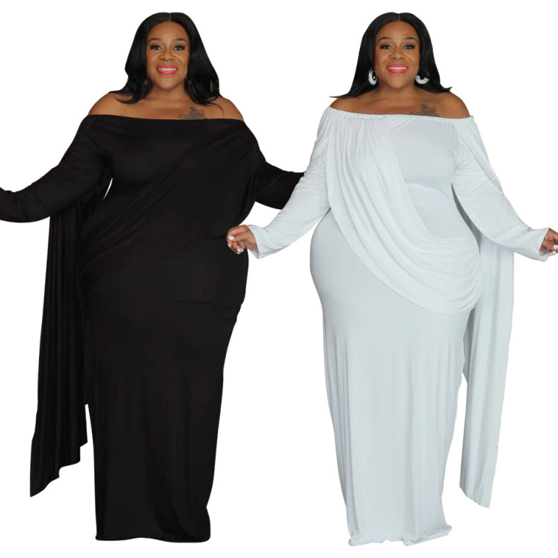 EVE Plus Size One Shoulder Long Sleeve Maxi Dress NNWF-8007