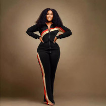 EVE Stripe Patchwork Zipper Two Piece Pants Set SFY-TW521