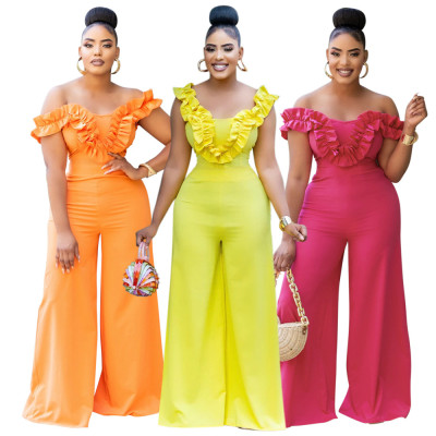 EVE Solid Sleeveless Ruffles Loose Jumpsuit CYA-901363