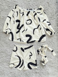EVE One Shoulder Print Belt Two Piece Short Set YH-HY5283