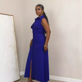 EVE Sleeveless Solid Color Single-breasted Long Dress GYLY-10486