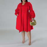 EVE Plus Size Scarf Bubble Sleeve Midi Dress GDAM-J8001