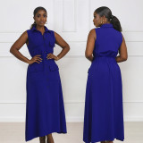 EVE Sleeveless Solid Color Single-breasted Long Dress GYLY-10486