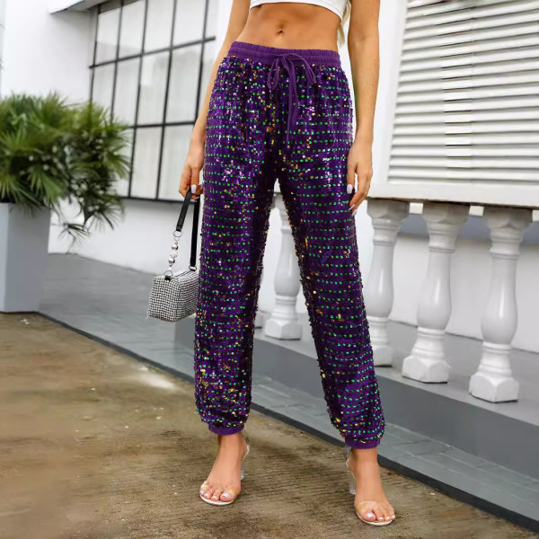 EVE Fashion Sequin Loose Tie Pants GYLY-10511