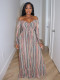 EVE One-Shoulder Long Sleeve Striped Print Maxi Dress SFY-TW536