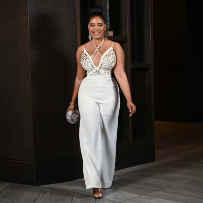 EVE Hot Drill Sling V Neck Straight Jumpsuit CYA-901382