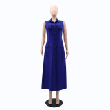 EVE Sleeveless Solid Color Single-breasted Long Dress GYLY-10486