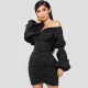 EVE Bubble Sleeve One Shoulder V-Neck Mini Dress LSL-LS6207