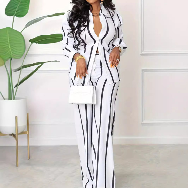 EVE Stripe Long Sleeve Shirt Loose Pants Set SFY-TW532