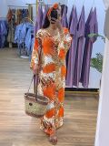 EVE V Neck Long Sleeve Print Dress GYLY-10515