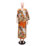 EVE V Neck Long Sleeve Print Dress GYLY-10515
