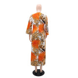 EVE V Neck Long Sleeve Print Dress GYLY-10515
