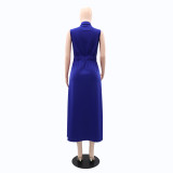 EVE Sleeveless Solid Color Single-breasted Long Dress GYLY-10486