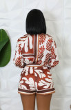 EVE Fashion Print Lapel Long Sleeve Shorts Set XHXF-8701