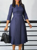 EVE Solid Color Pleated 3/4 Sleeve Midi Dress GATE-D529