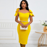 EVE 3D Floral Solid Color Belt Party Dress GATE-D528