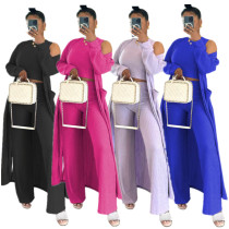 EVE Solid Long Coat+Vest+Wide Leg Pants 3 Piece Set GDIM-D2421