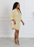 EVE Solid Color Long Sleeve Sequin Shirt Dress OMY-MY11066