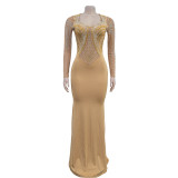 EVE Hot Drill Long Sleeve Slim Maxi Dress GFYX-C7042